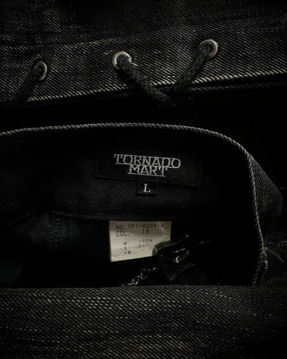 Tornado Mart Python Coated Lace Up Flared Denim