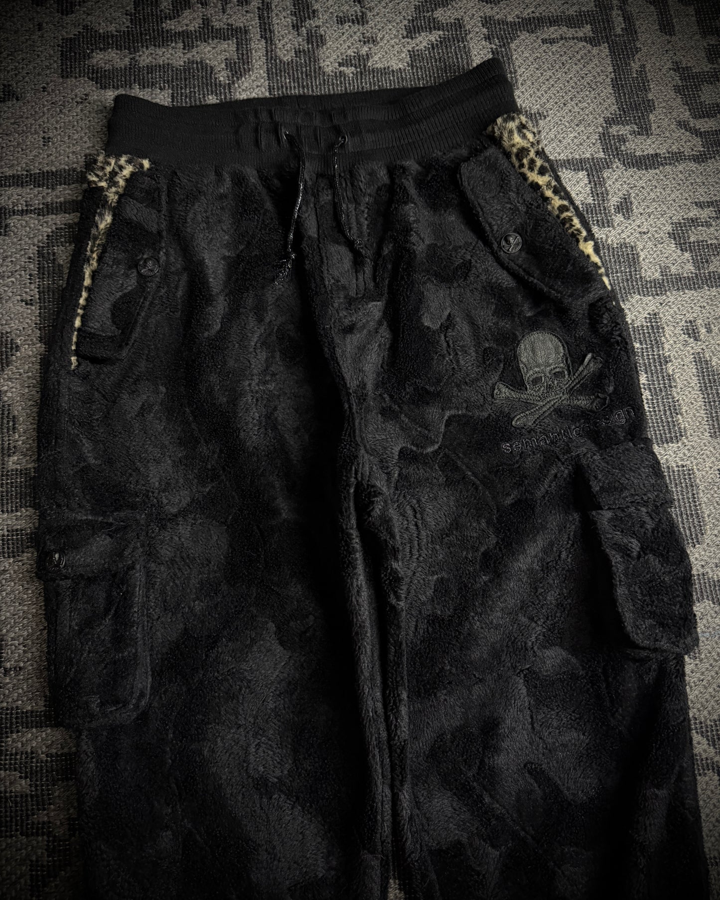 Roen × Semantic Design Skull Faux Fur Cargo Jogger Pants