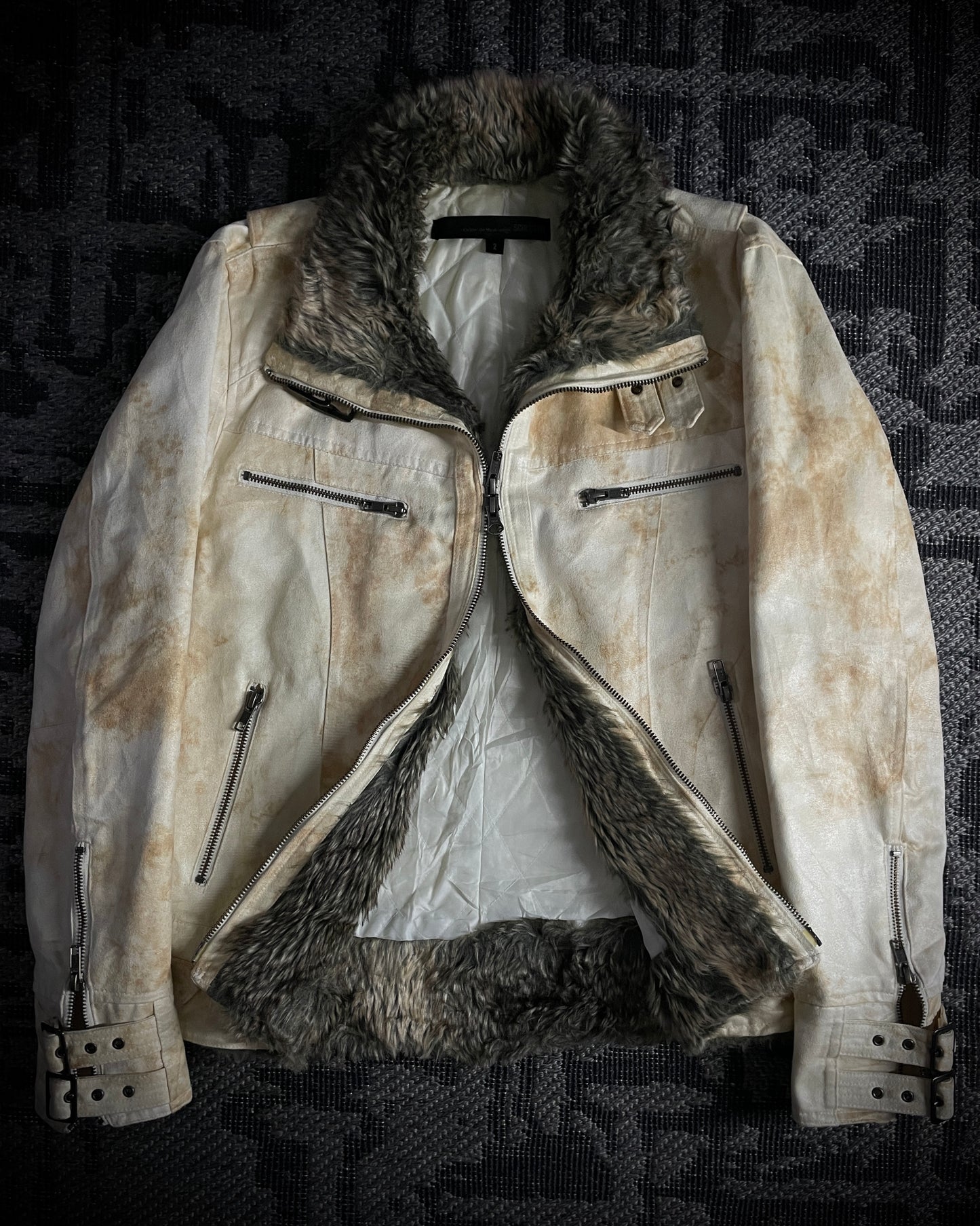 Schlussel  Aged Bone Faux Fur Rider Jacket