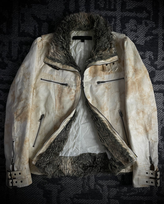 Schlussel  Aged Bone Faux Fur Rider Jacket