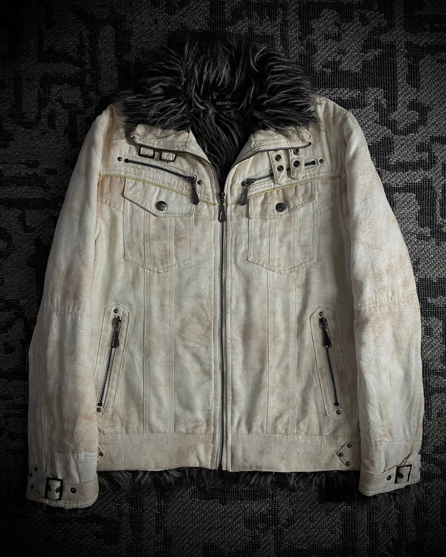 In The Attic Bone White Faux Fur Rider Jacket