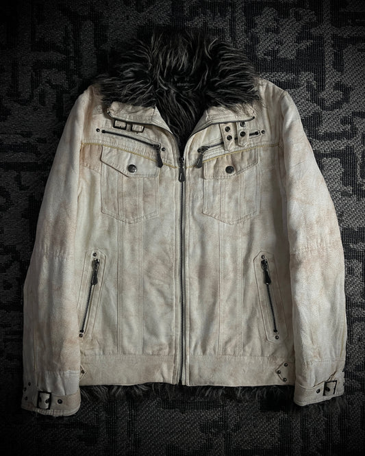 In The Attic Bone White Faux Fur Rider Jacket