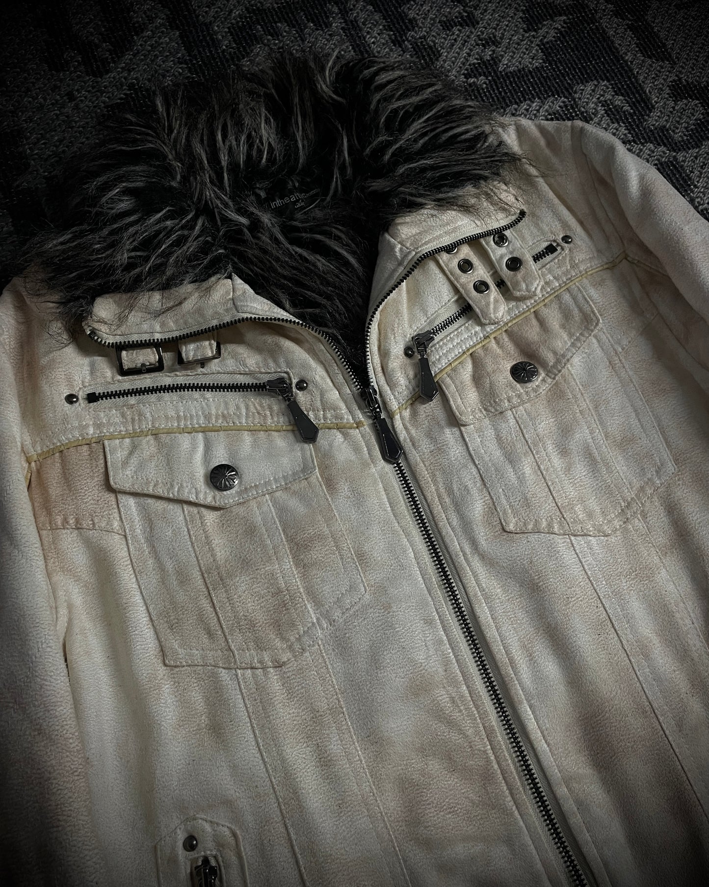 In The Attic Bone White Faux Fur Rider Jacket