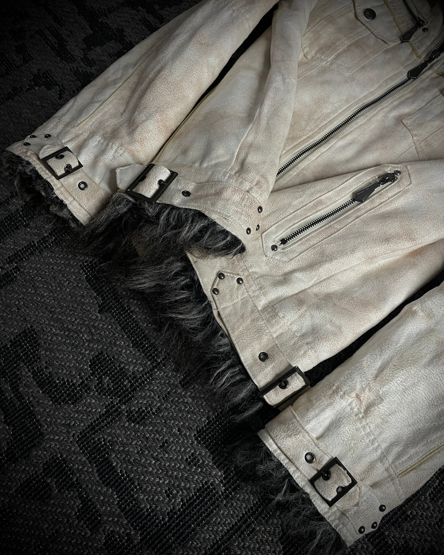In The Attic Bone White Faux Fur Rider Jacket