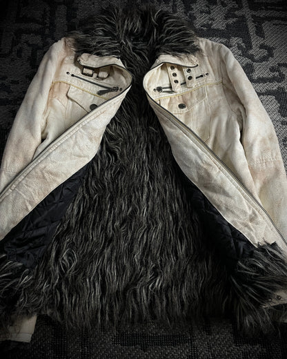 In The Attic Bone White Faux Fur Rider Jacket
