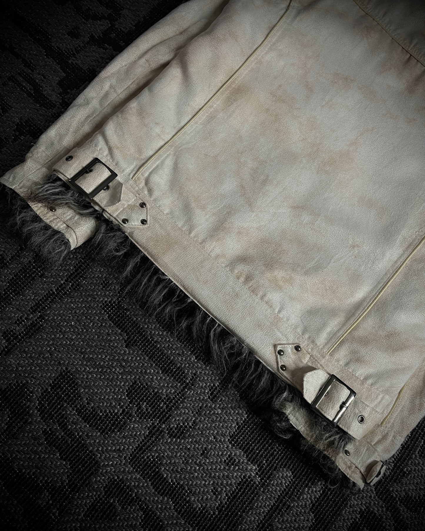 In The Attic Bone White Faux Fur Rider Jacket
