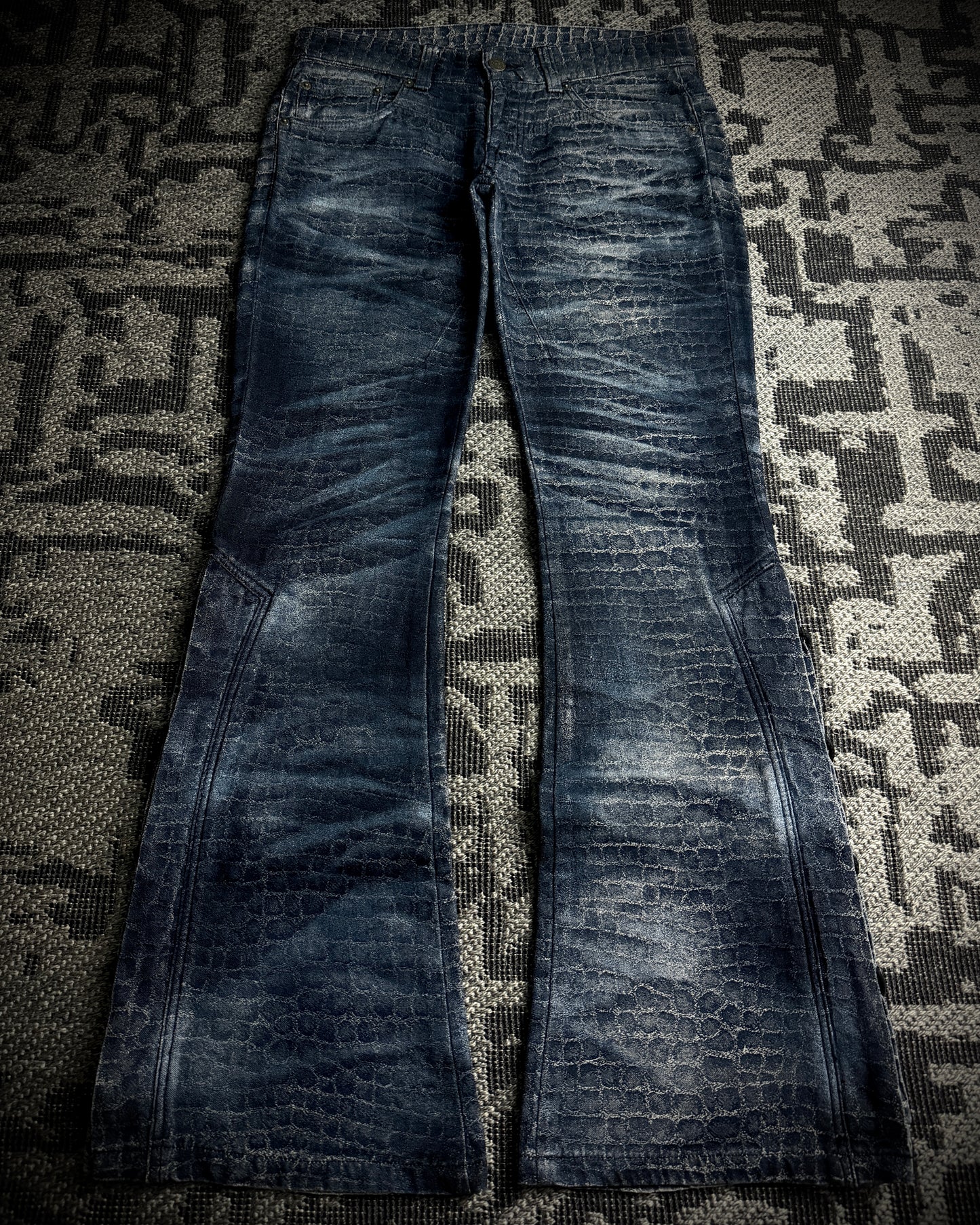 Tornado Mart Crocodile Lace-Up Flared Pants