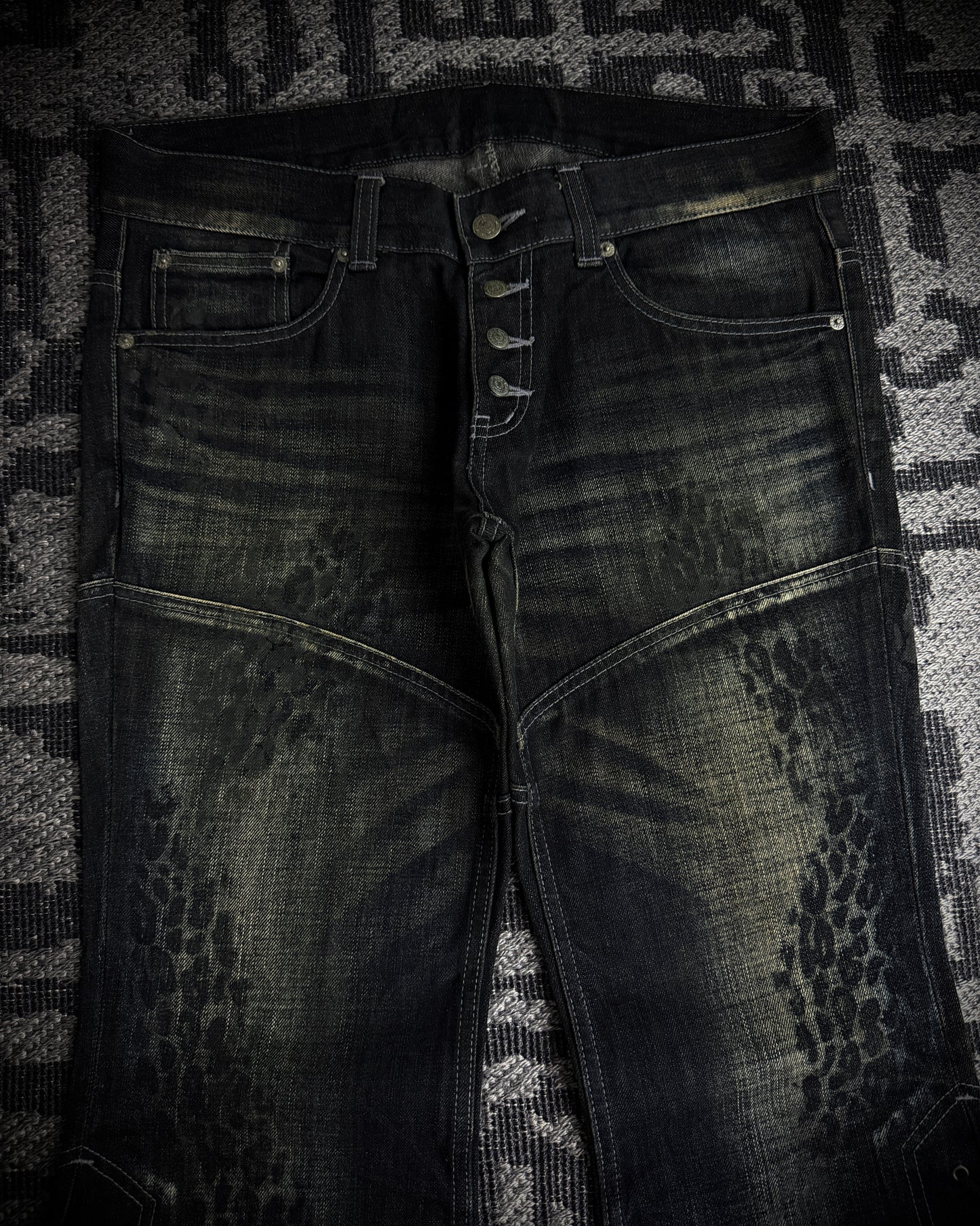 Tornado Mart Leopard Coated Lace-Up Flared Denim