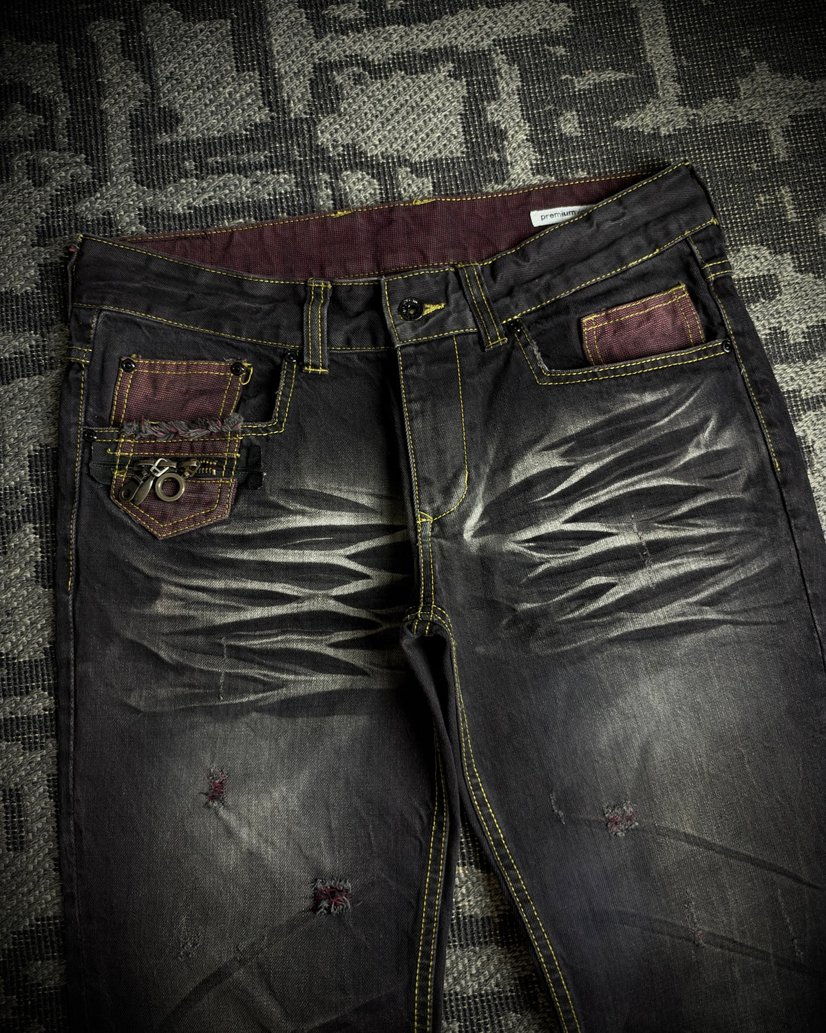 Premium Vintage Whiskered Multi Zip Bootcut Denim