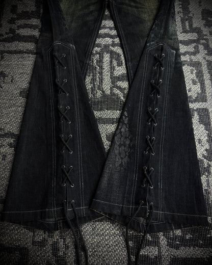 Tornado Mart Leopard Coated Lace-Up Flared Denim
