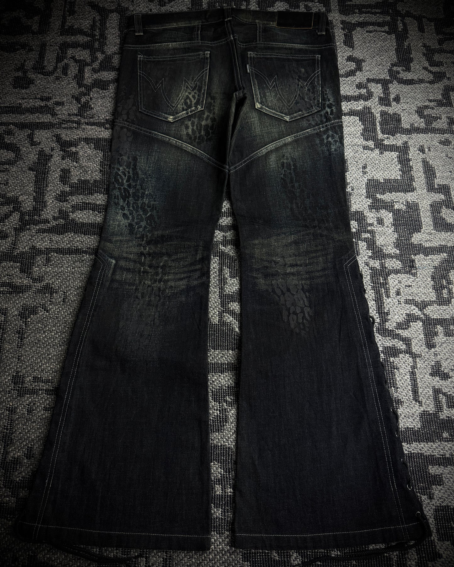 Tornado Mart Leopard Coated Lace-Up Flared Denim