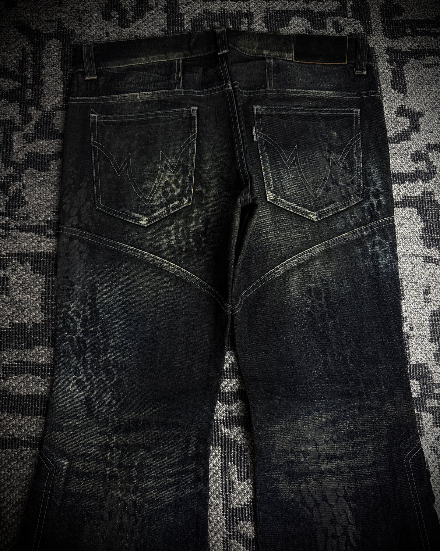 Tornado Mart Leopard Coated Lace-Up Flared Denim