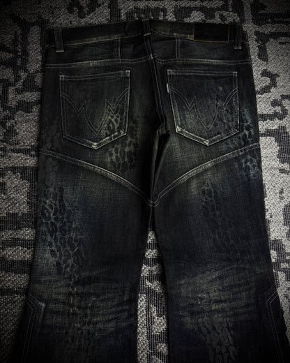 Tornado Mart Leopard Coated Lace-Up Flared Denim