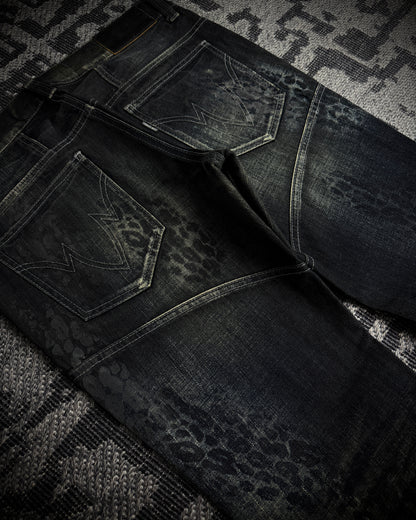 Tornado Mart Leopard Coated Lace-Up Flared Denim