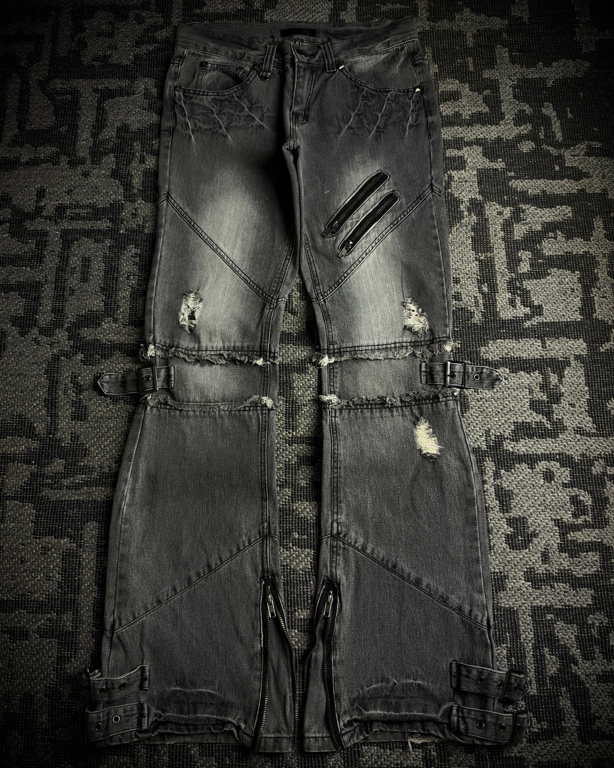 Black Baccara Multi Zip Flared Jeans