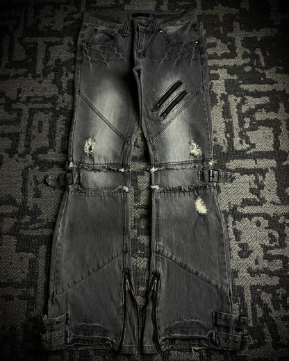 Black Baccara Multi Zip Flared Jeans