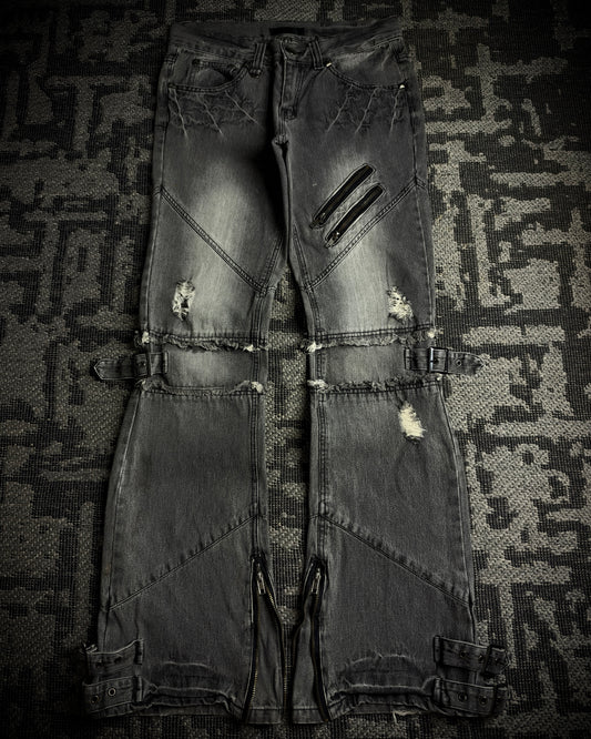 Black Baccara Multi Zip Flared Jeans