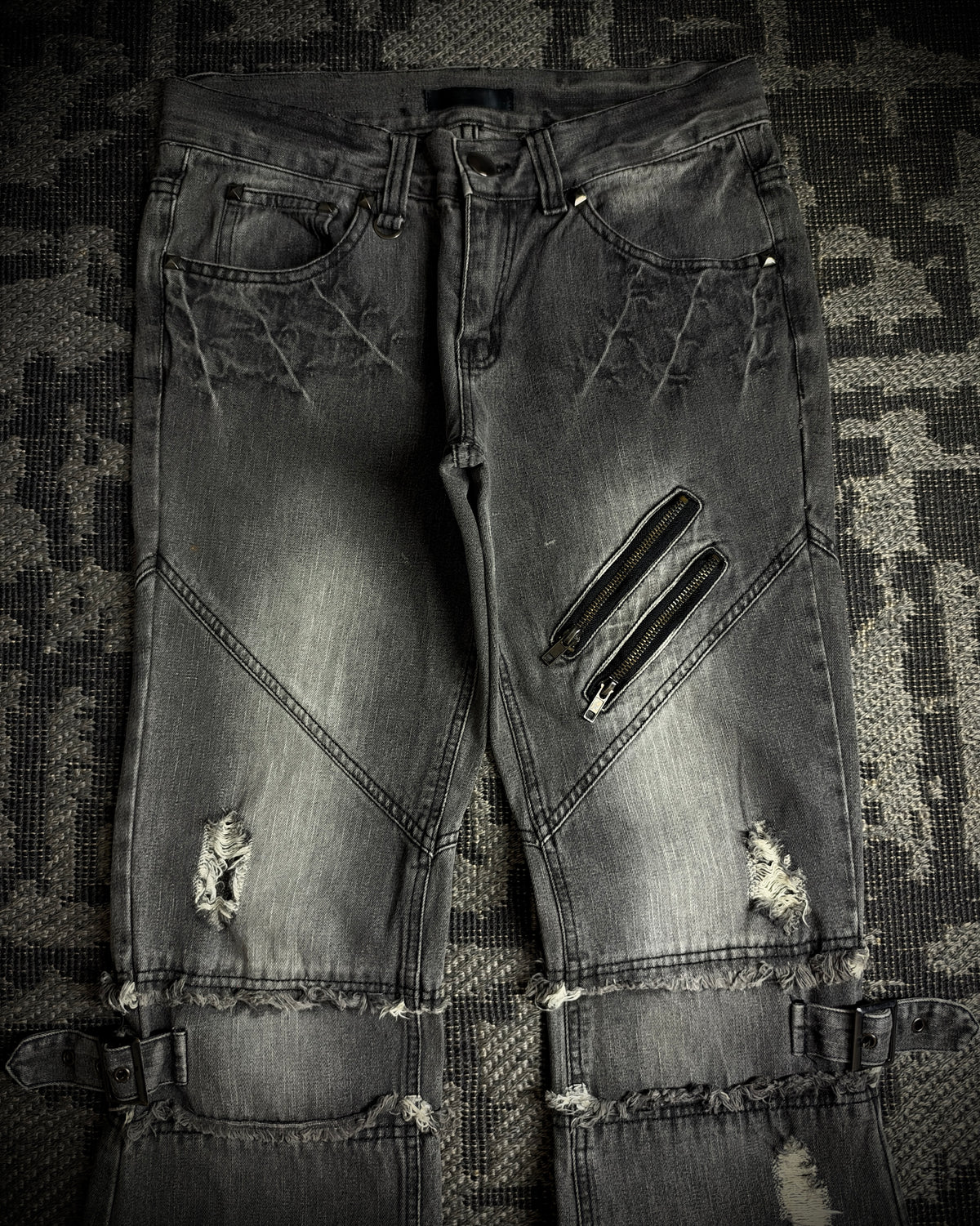 Black Baccara Multi Zip Flared Jeans