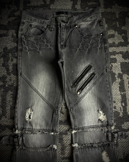 Black Baccara Multi Zip Flared Jeans
