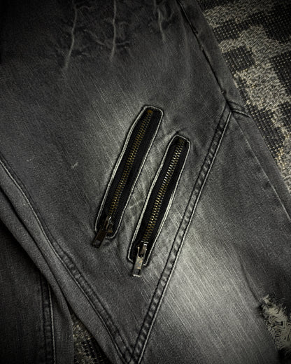 Black Baccara Multi Zip Flared Jeans