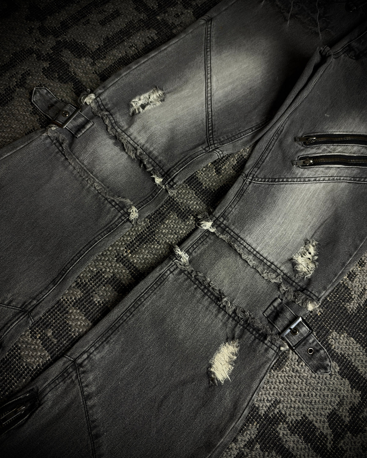 Black Baccara Multi Zip Flared Jeans