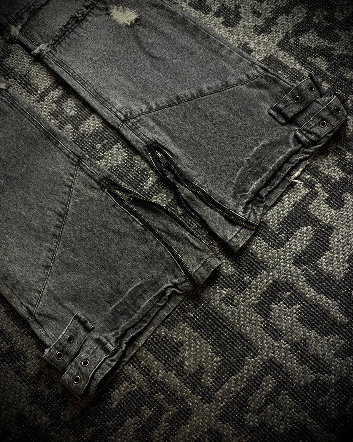 Black Baccara Multi Zip Flared Jeans