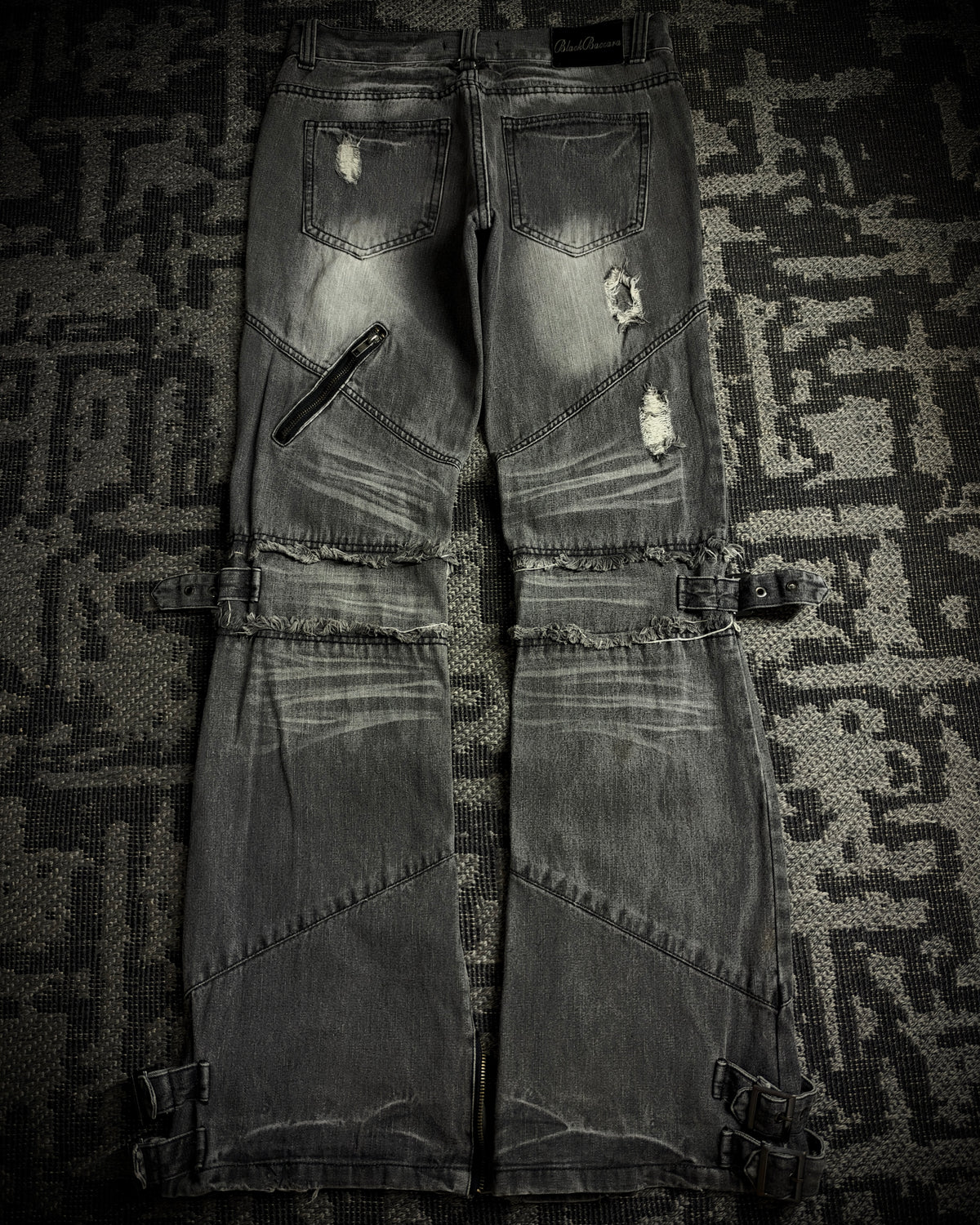Black Baccara Multi Zip Flared Jeans