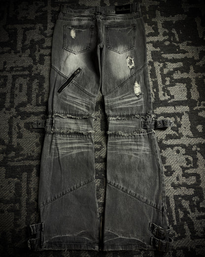 Black Baccara Multi Zip Flared Jeans