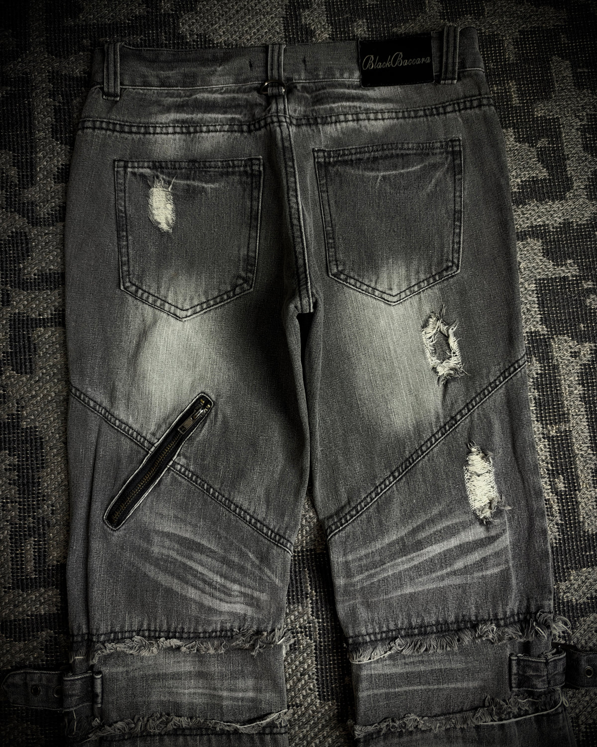 Black Baccara Multi Zip Flared Jeans
