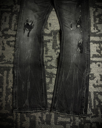 Black Baccara Whisker Fade Bootcut Jeans