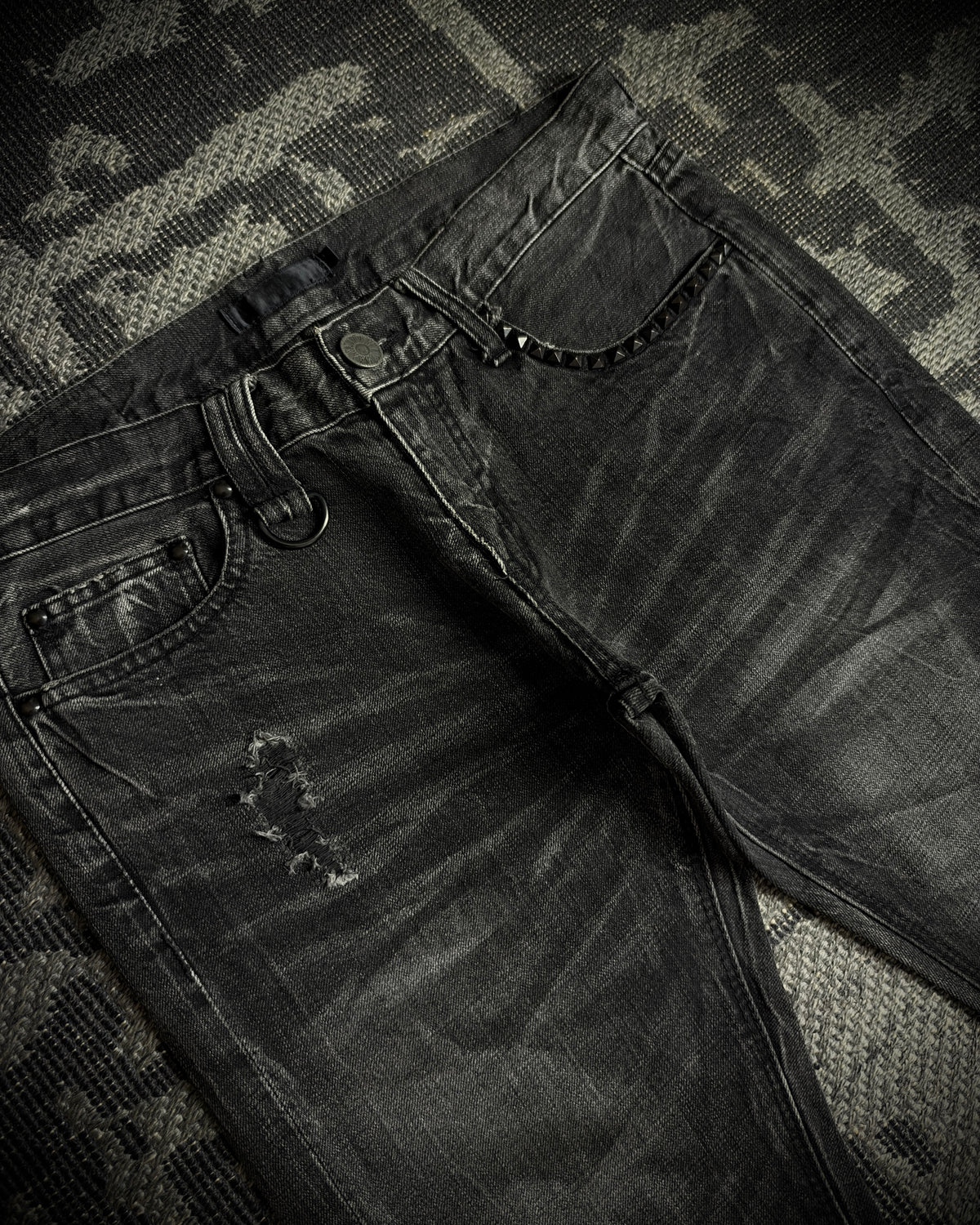 Black Baccara Whisker Fade Bootcut Jeans