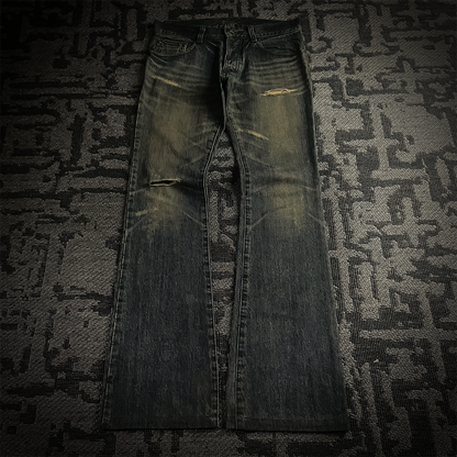5351 Pour Les Hommes Mud Wash Distressed Flared Jeans