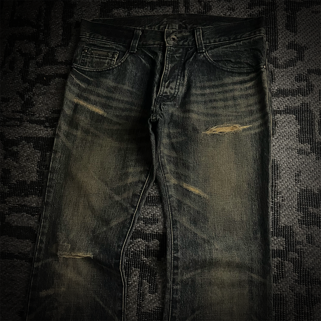 5351 Pour Les Hommes Mud Wash Distressed Flared Jeans