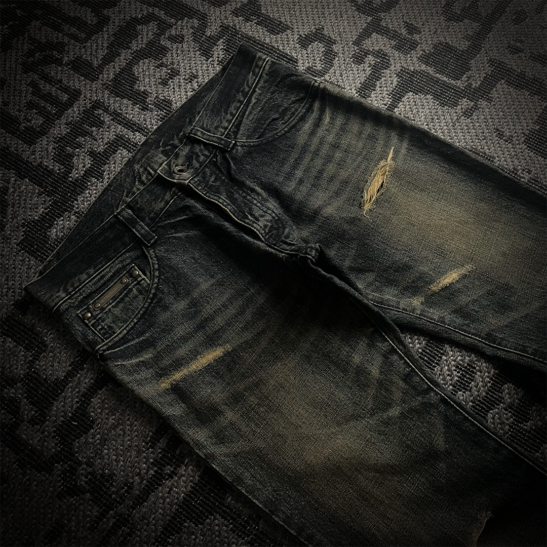 5351 Pour Les Hommes Mud Wash Distressed Flared Jeans