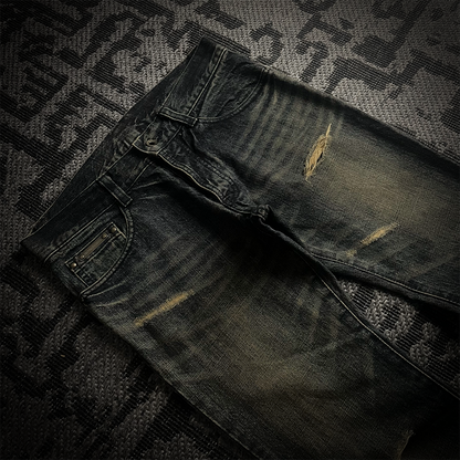 5351 Pour Les Hommes Mud Wash Distressed Flared Jeans