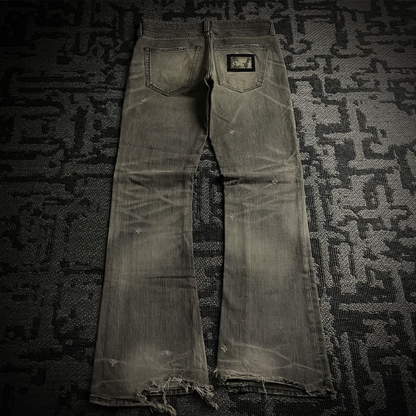 The Murder license Japan Distressed Gray Faded Flared Jeans
