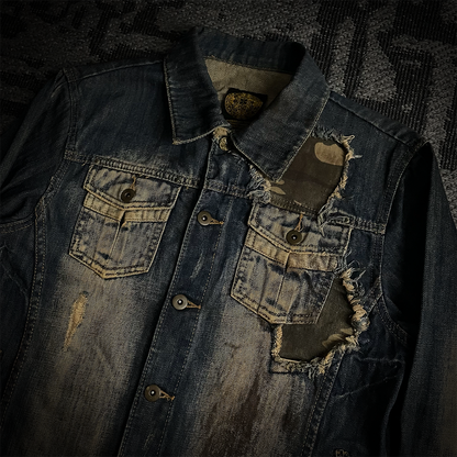Midas Camo Patched Distressed Denim Jacket