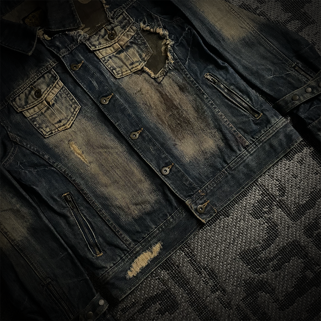 Midas Camo Patched Distressed Denim Jacket