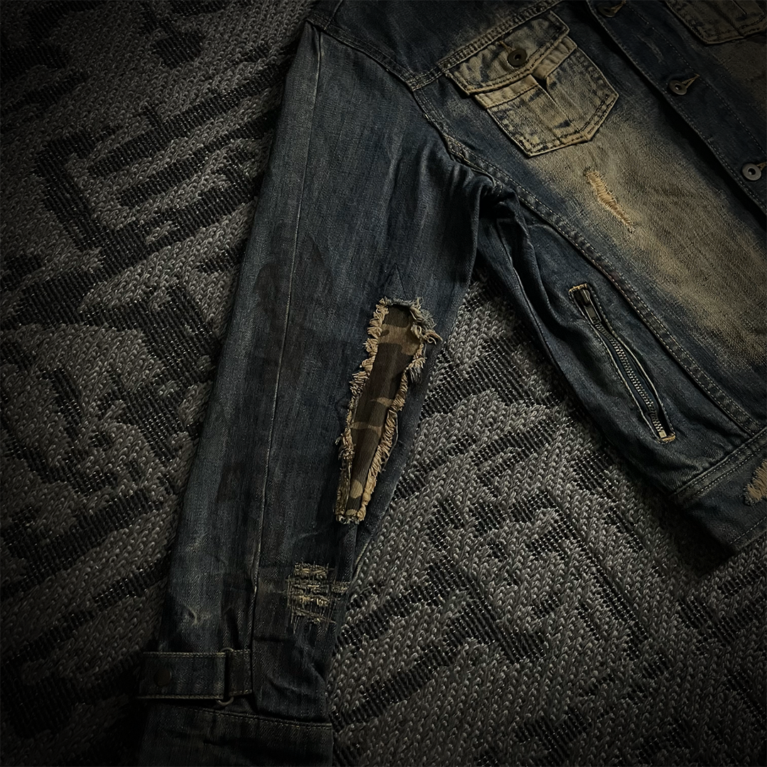 Midas Camo Patched Distressed Denim Jacket