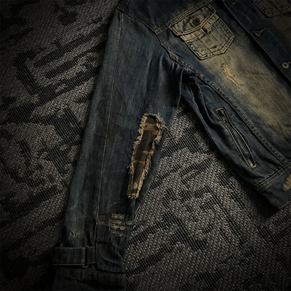 Midas Camo Patched Distressed Denim Jacket
