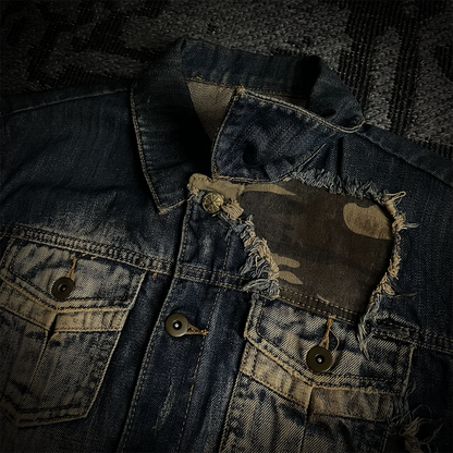 Midas Camo Patched Distressed Denim Jacket