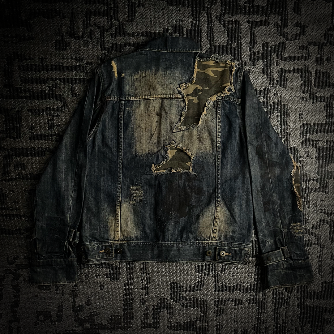 Midas Camo Patched Distressed Denim Jacket