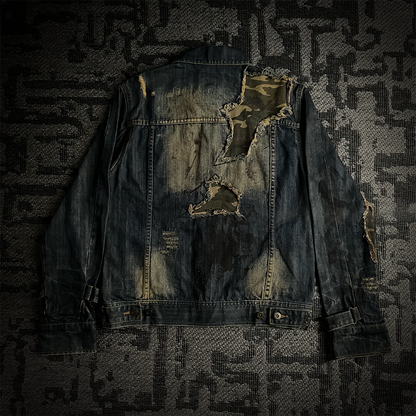 Midas Camo Patched Distressed Denim Jacket