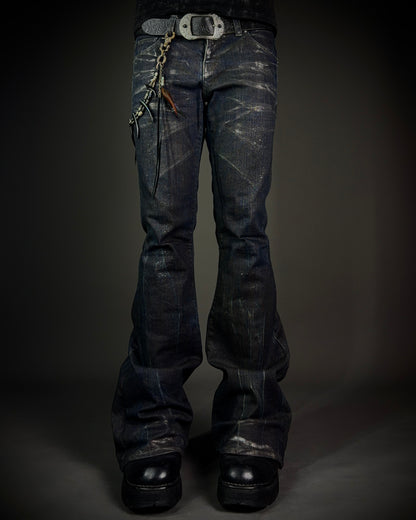 Tornado Mart Extended Back Lace Up Silver Flared Denim