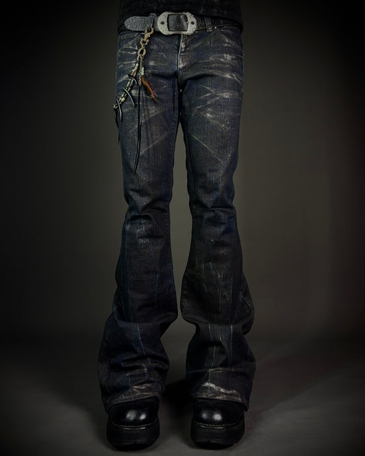 Tornado Mart Extended Back Lace Up Silver Flared Denim