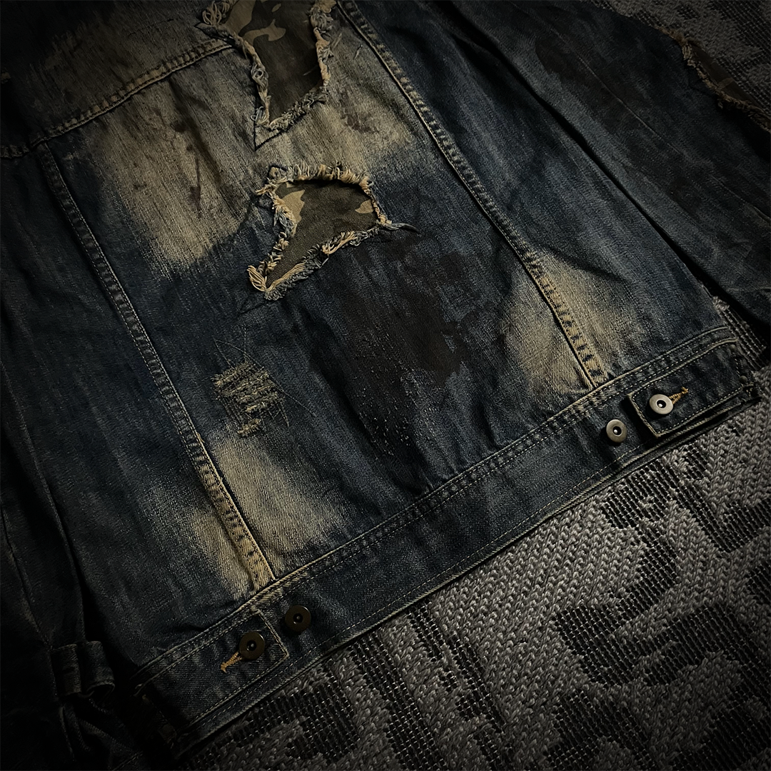Midas Camo Patched Distressed Denim Jacket