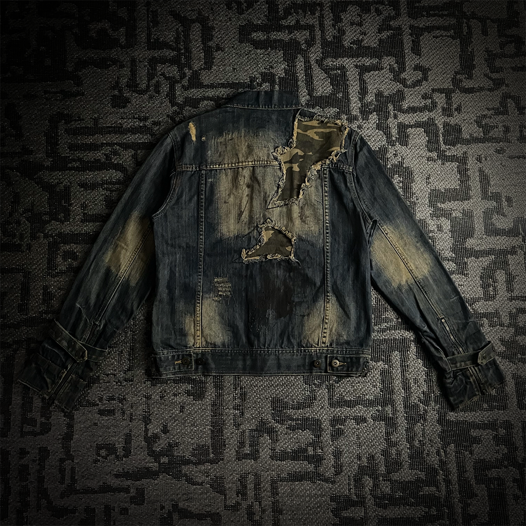 Midas Camo Patched Distressed Denim Jacket