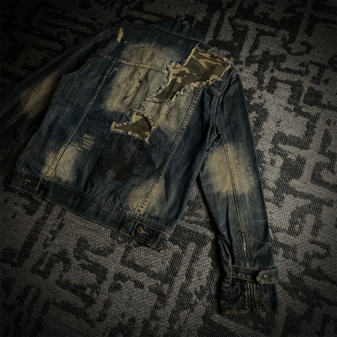 Midas Camo Patched Distressed Denim Jacket