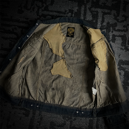 Midas Camo Patched Distressed Denim Jacket