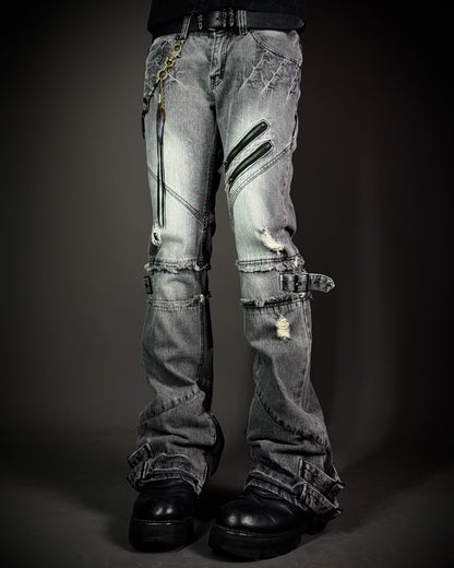 Black Baccara Multi Zip Flared Jeans